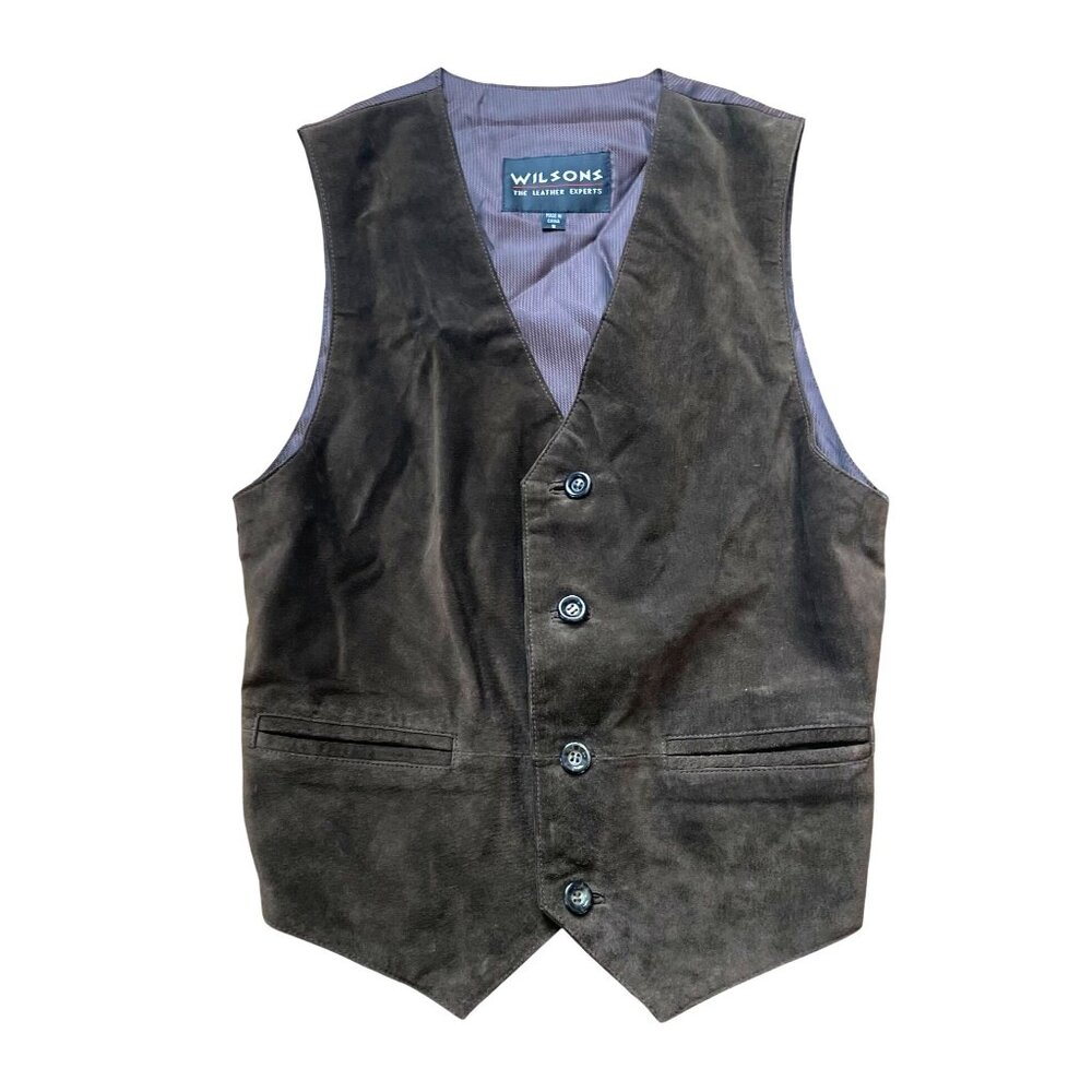 Wilsons the Leather Experts Suede Leather Sleeveless Vest Men's Small Brown